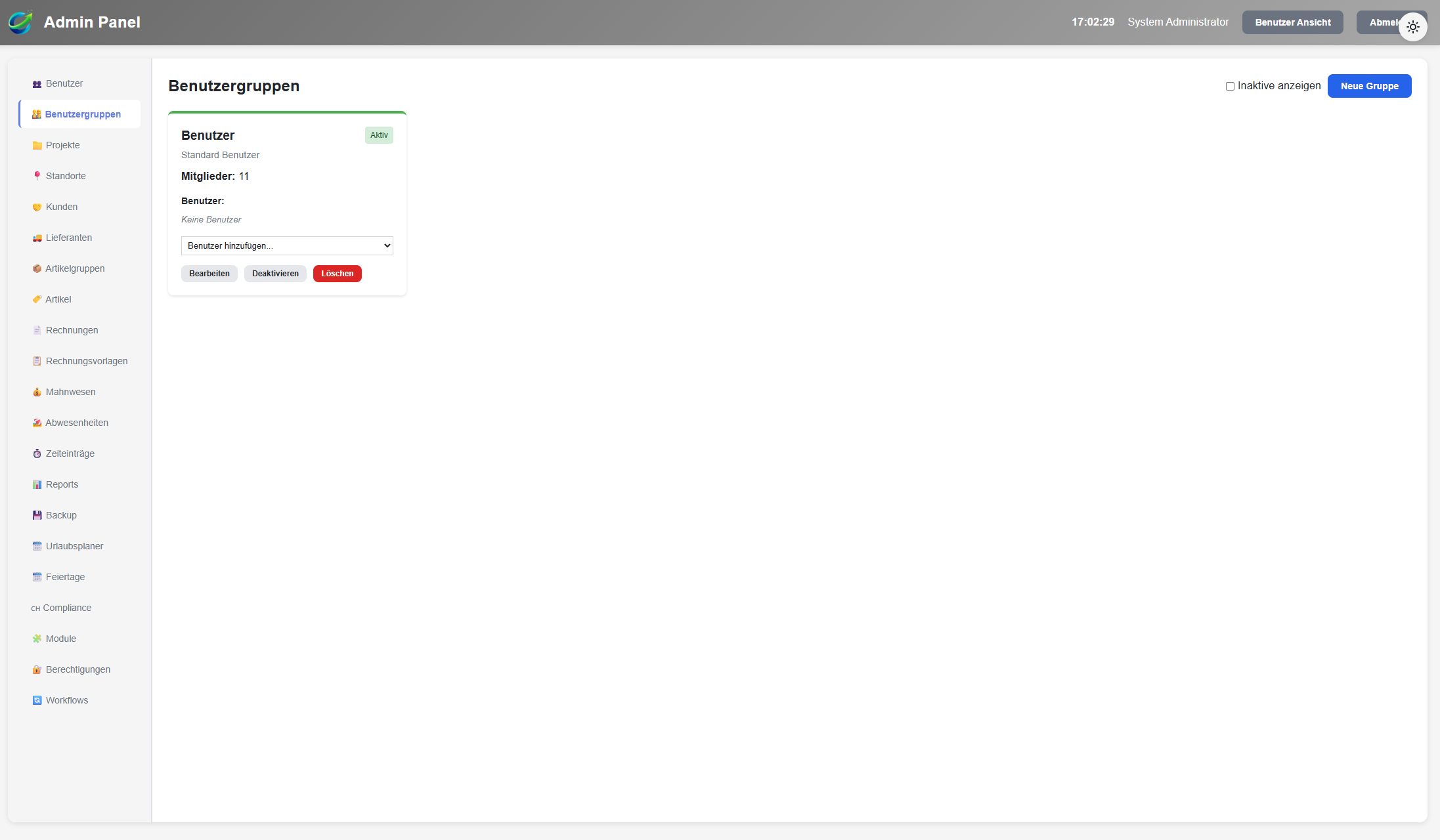Benutzergruppen Verwaltung